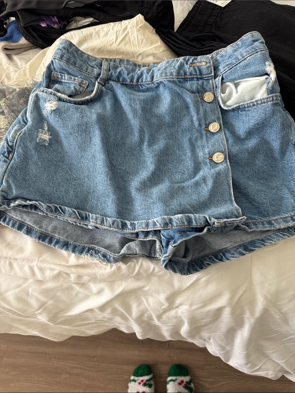 Zara Light Blue Denim Skort with Button Side